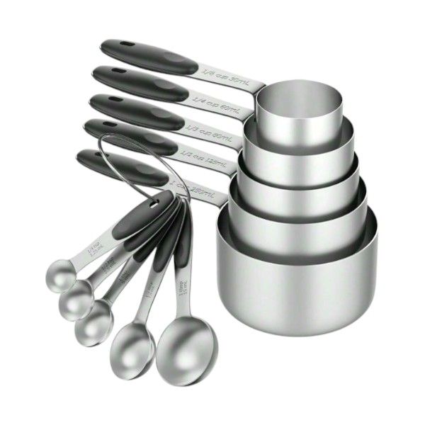 10pcs - Measuring Cups &amp; Spoons With Silicone Non-Slip Handles - Black
