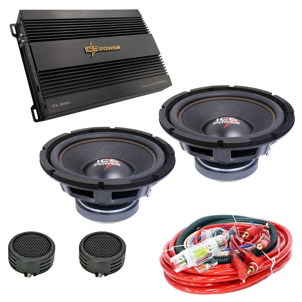 Ice Power Epic DVC Subwoofer Car Audio Combo with 4 Gauge Wiring Kit