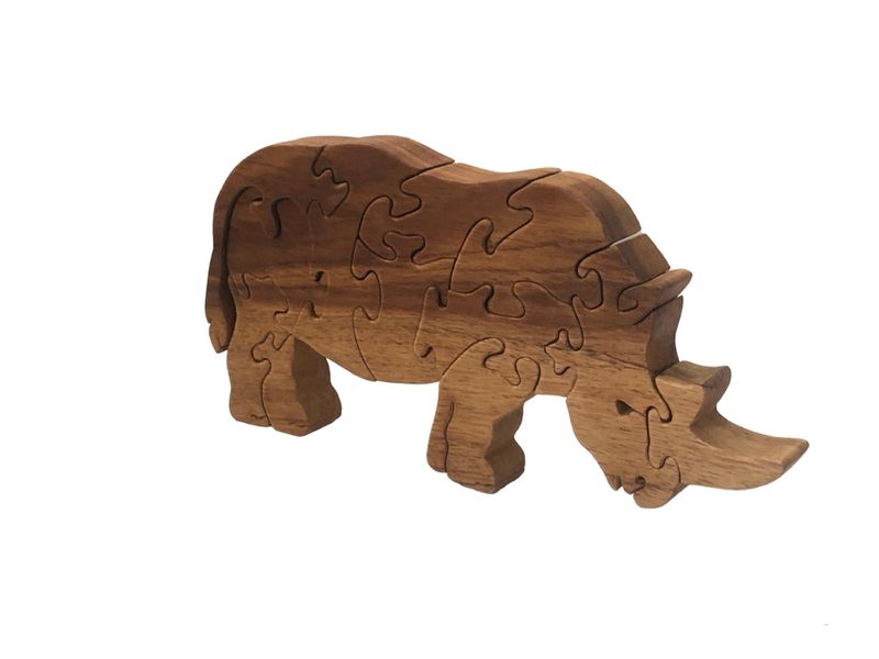 Handmade 3D Wooden Puzzle of a Rhino