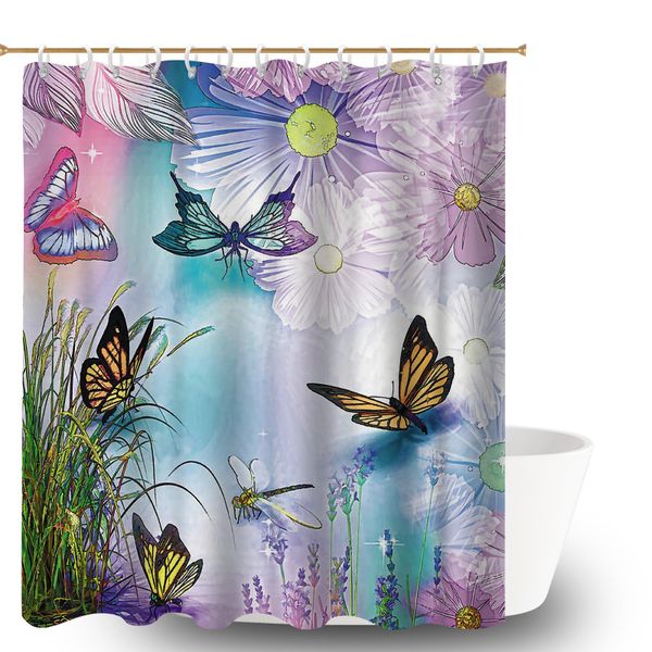 Butterfly Design Shower Curtain Bathroom Decor, Luxury Bathroom Curtains.