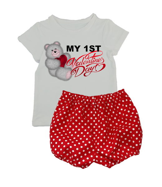 My first valentine's day-Shirt &amp; polka dot bauble pants-Teddy print