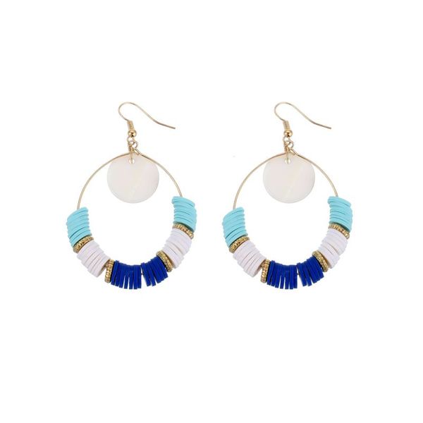 semiwild - Earrings - Blue Clay Disc Drops with Shell Detail