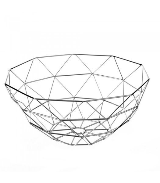 Geometric Design Metal Wire Fruit Storage Bowl - Silver