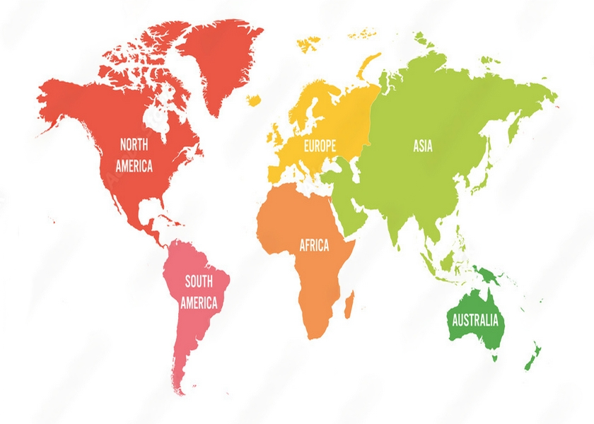 Wall Art Canvas - Six Continents on World Map in Different Colours ...