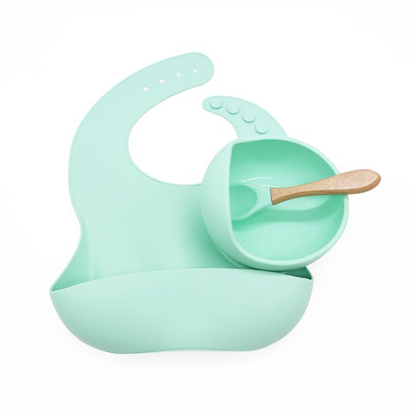 Silicone Baby Bib with Pocket &amp; Silicone Suction Bowl with Spoon