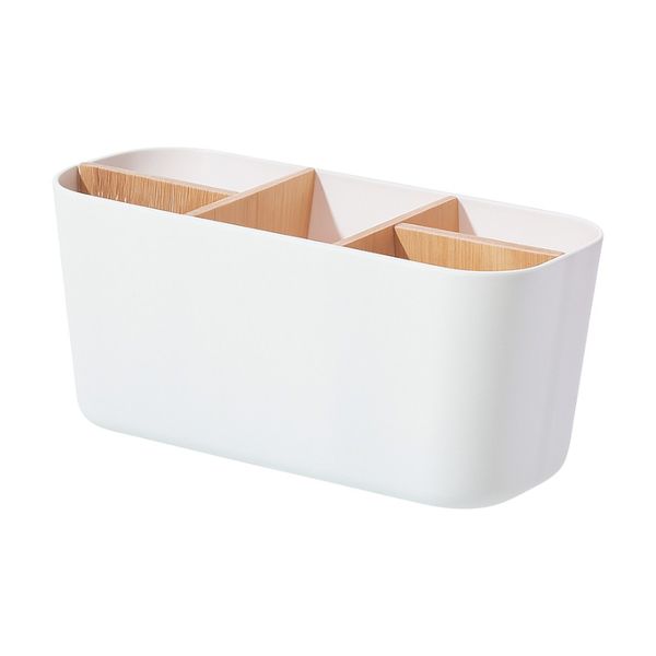 Large 5-Grid Desktop Organizer with Bamboo Dividers - White