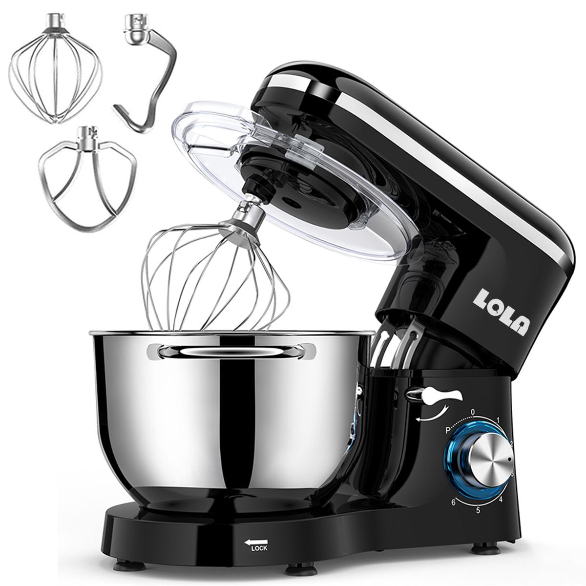 Lola Stand Mixer 6.2L Stand Bowl Mixer 1100W with Handle Splash Guard-Black
