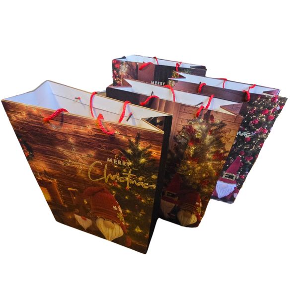 2 Dimensional Christmas Gift bags with Elf's and Glitter - Value Pack of 4