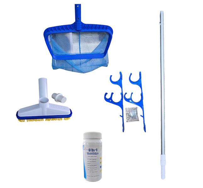 6-Piece Pool Cleaning Set with HiVac, Leaf Net, 1 × Pole, Hanger &amp; Test Kit
