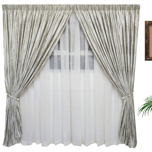 Matoc Curtain Set -Textured Abstract Cream &amp; Linen Text Sheer Natural-Taped