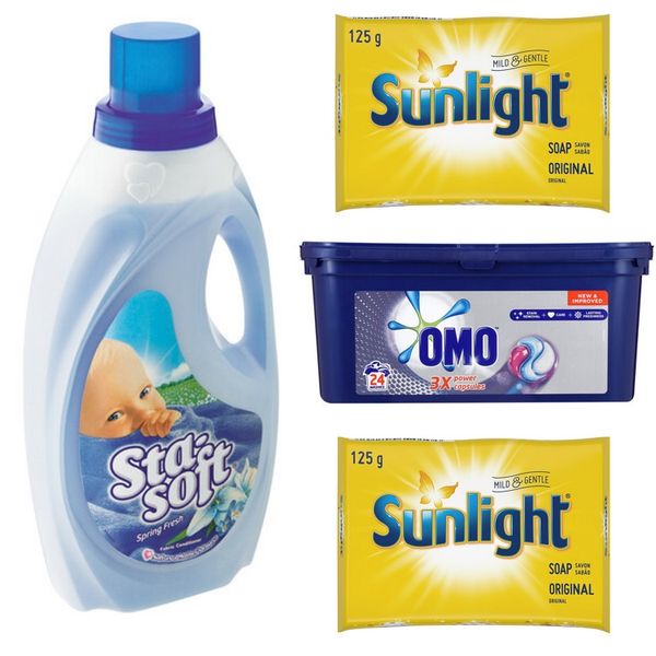 Sta-Soft + OMO Capsules + Sunlight Soap