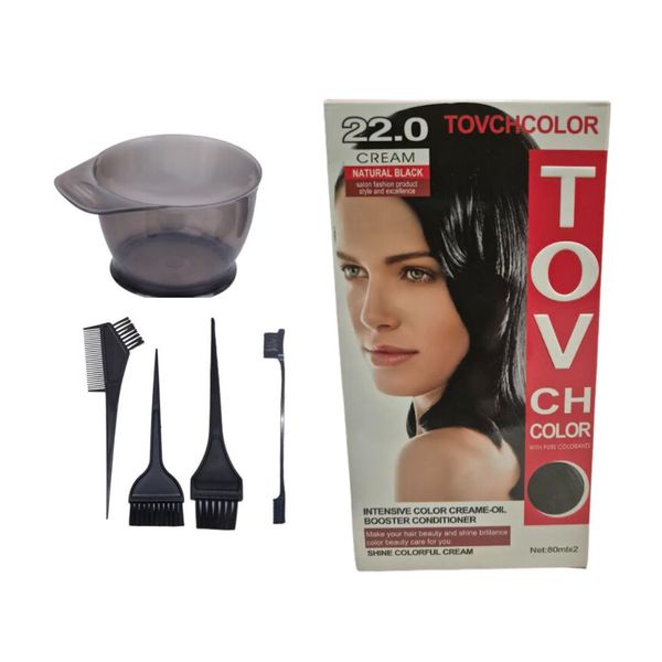 Tovch Natural Black Color Dye with Mixing Bowl &amp; 4 Dye Brushes