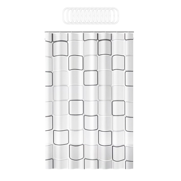 Opaque Shower Curtain with Hooks - 200 x 200cm