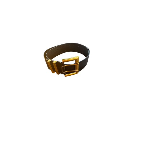 Black Leather Double Pin Buckle Belt