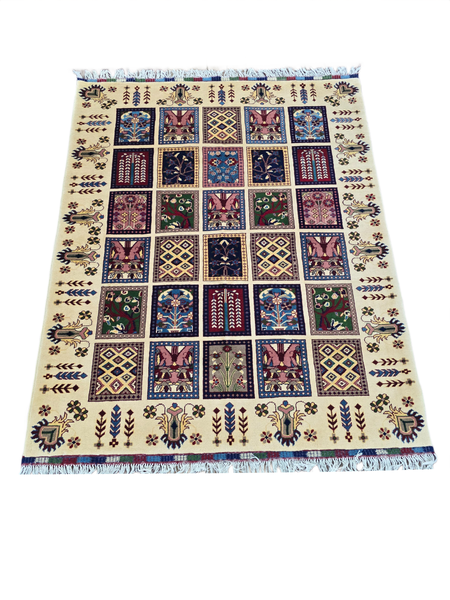 Top Persian Rugs - Brown Checkered Chobi Carpet 193 x 157 CM