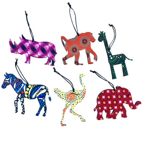 African Safari Tree Decorations, set of 6
