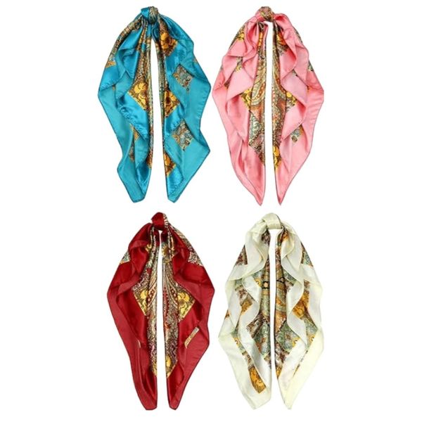 4 Pcs 35 Inch Silk Head Scarf, Women Hair Satin Scarf Square Silk Bandanas