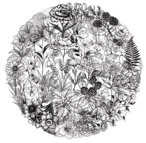 50 pieces Black and White Flowers Stickers