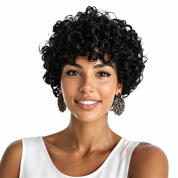 10 Inch Jerry Curl Pixie Wig Natural Black Glueless Synthetic Wig