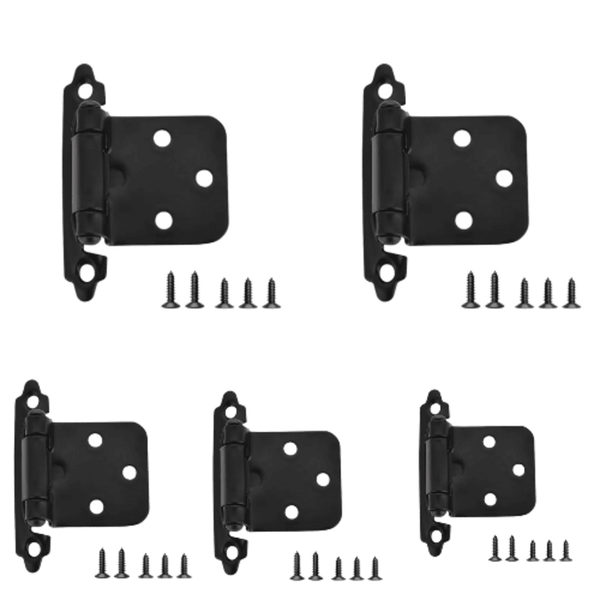 5 Pack Black Cold Rolled Steel Polished Cabinet Hinges with Screws
