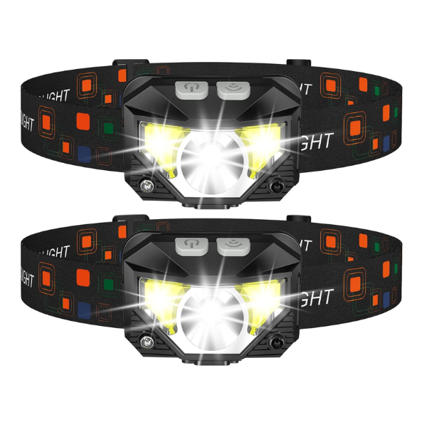 Headlamp Flashlights Rechargeable Ultra Light &amp; Waterproof - 2 Pack- Black