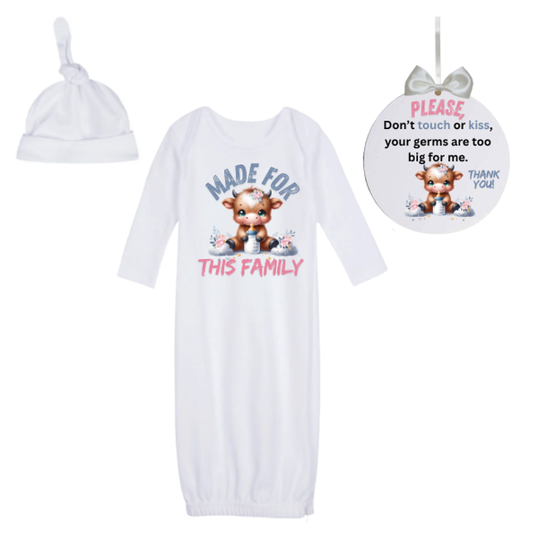 Newborn Going Home Outfit -Sleeping bag &amp; 'No kiss sign'-Highland Cow Girl
