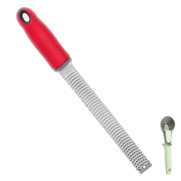 Red Stainless Steel Lemon Zester Kitchen Gadget with Ice-Cream Scoop