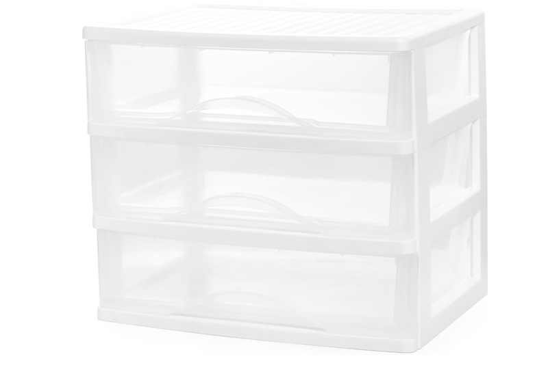 Plastic Stackable Storage 3 Drawers, White Bathroom Makeup Organizer with