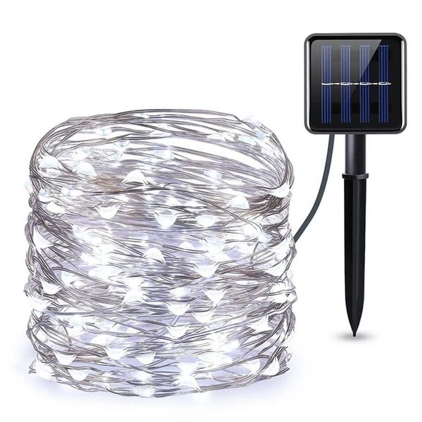 Waterproof Solar Powered Copper White Fairy Light White LED 20M