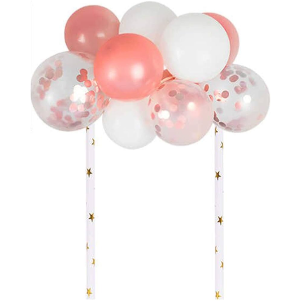 Balloon Cake Topper Set 14 piece- Rose Gold/White