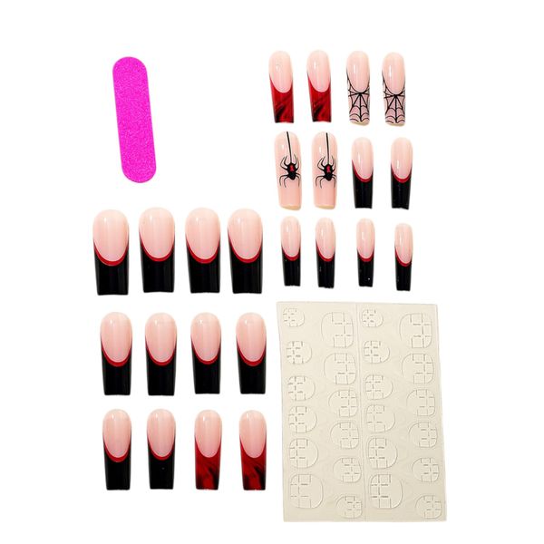 24 Piece Press On Nails Set With Halloween Theme - Red &amp; Black