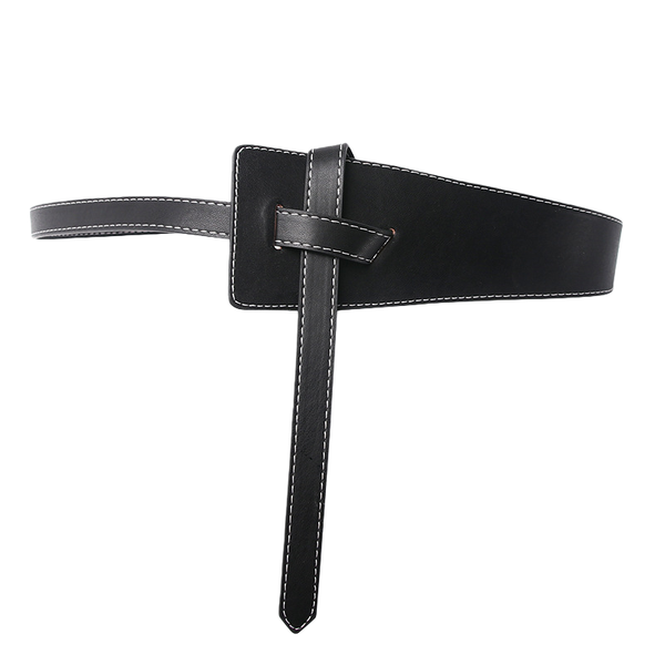 Women PU Leather Knotted Strap Waist Belt Adjustable for Dress Jeans Black