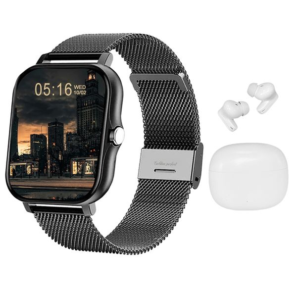 Golden Perfect Men's Smartwatch &amp; Earphones Business Gift Set,Dual Straps