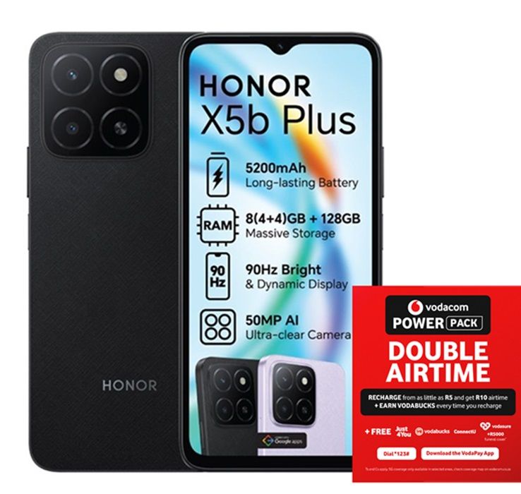 HONOR X5b Plus 128GB LTE Dual Sim - Midnight Black + Vodacom SIM Card Pack