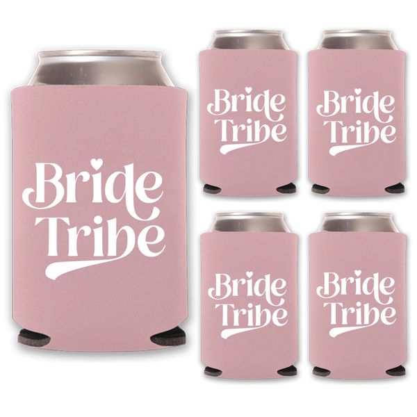 Dusty pink Bride tribe can cooler koozie sleeves for hen parties - set of 5