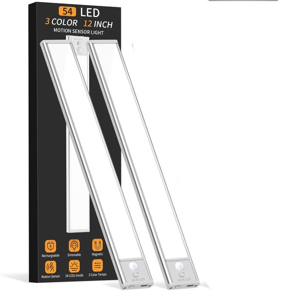 Under Cabinet Lighting Wireless, 54 LED Motion Sensor Light Indoor, 3 Color