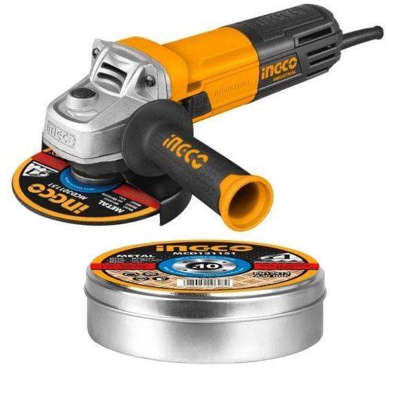 Ingco -950w Angle Grinder and Abrasive Metal Cutting Disc (10Pieces) Combo Set