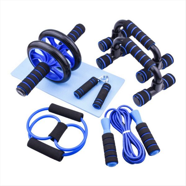 Blue Abdominal Wheel Set 7-Piece Set Push-Ups Abdominal Wheel Dual