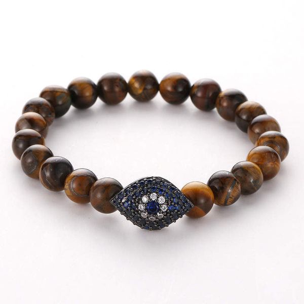 Argent Craft Tiger Eye Stone Bracelet with Gold Evil Eye