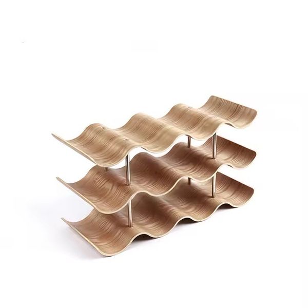3 Tier Wooden Wave Wine Rack-F20