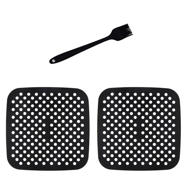 2 Pack Square Silicone Non-Stick Air Fryer Mat Liner with Silicone Brush.