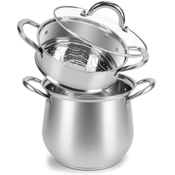 Silver Stainless steel Steamer Basket 5.5L Three-Layer Material - Silvery