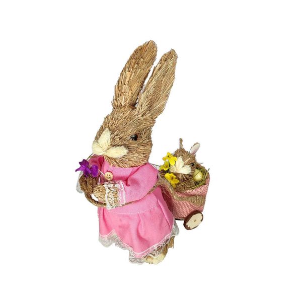 Grass Bunny Girl with Baby In Pram Ornament