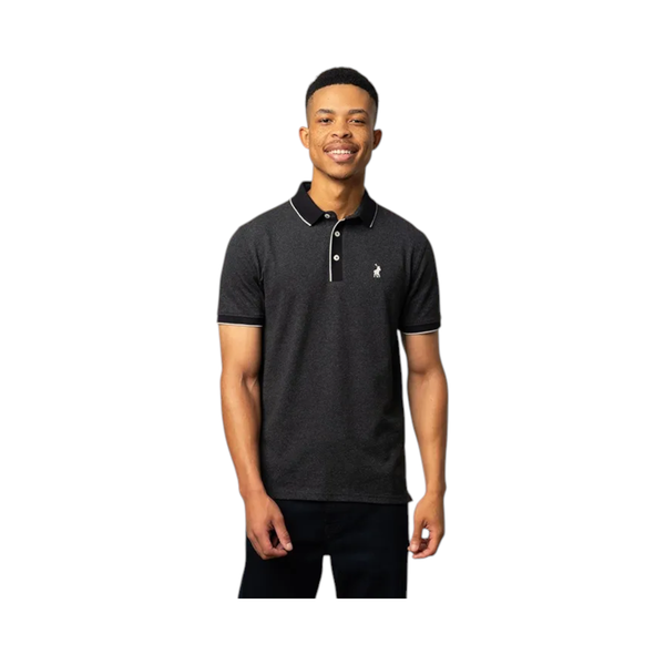 Polo Mens Melange Tipped Short Sleeve Golfer - Black/Grey