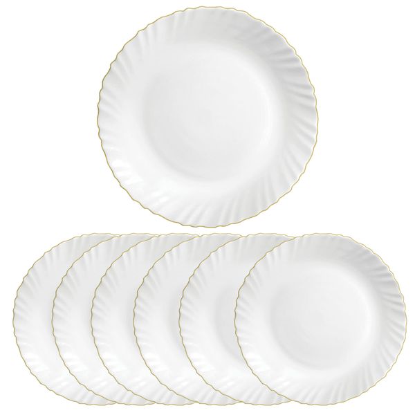7 Piece Set - Modern Opal Material Dessert Plate with Golden Edge