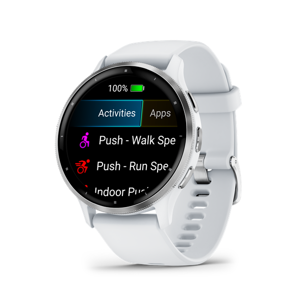 Garmin Venu 3: Silver Stainless Steel Bezel with Whitestone Case and Silicone Band