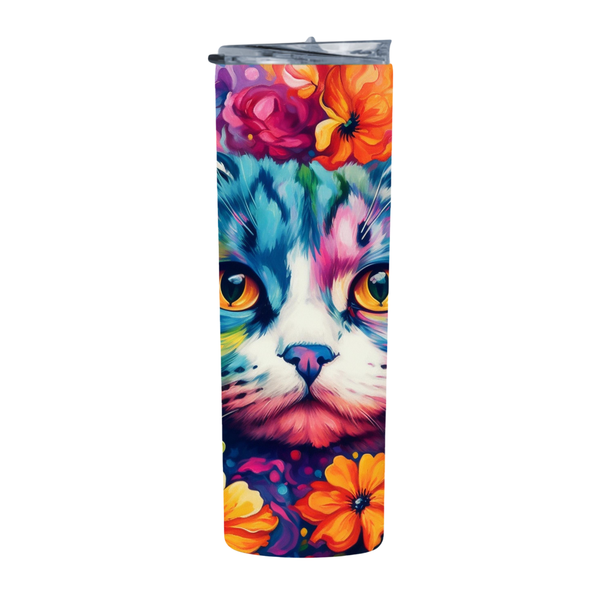 Floral British Cat 20 Oz Straight Skinny Tumbler 007