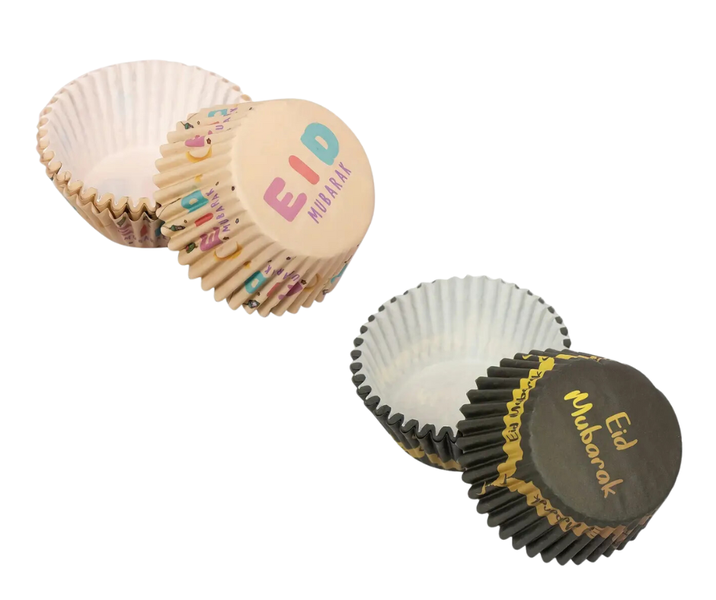 100 Eid Mubarak Cupcake Case Wrapper Holder Black&amp; Gold, Kids Design Bake