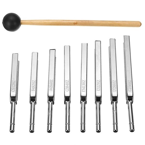 8 Pack 256-512Hz Steel Tuning Fork Set Mallet Compatible with Universal