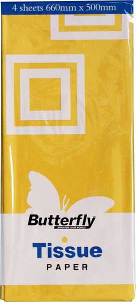 Butterfly Tissue Paper - 48 Sheets (660 X 500mm Each) Yellow